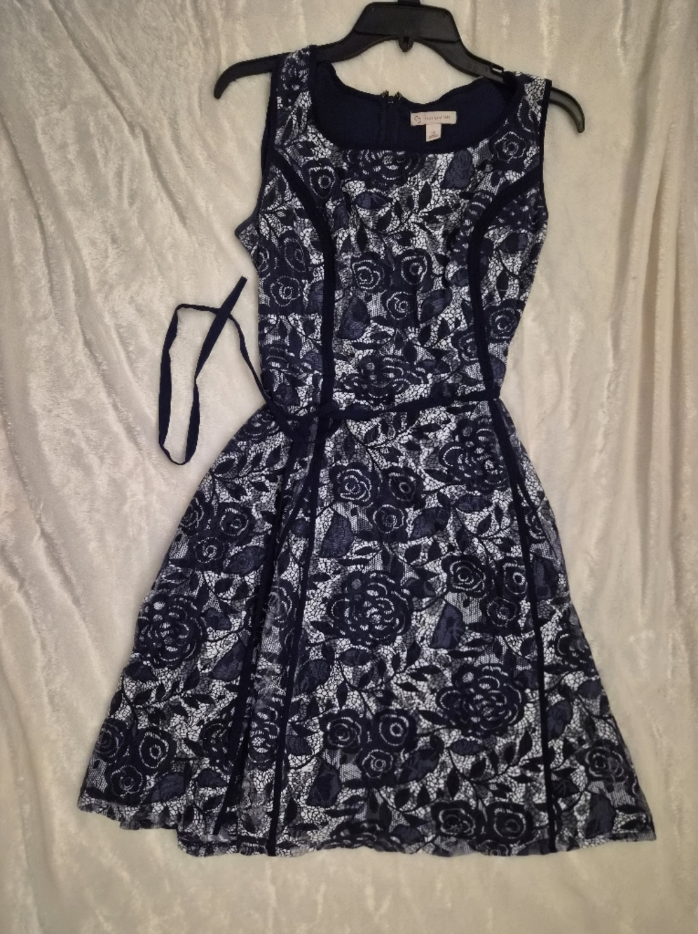 CB Established 1962 Navy White Lace Fit & Flare Dress Size 12 Wedding Guest - Picture 5 of 13